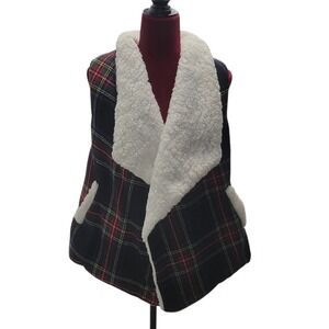 Janice Apparel Women Plaid Sherpa Lined Vest Outerwear Cozy Warm NWT One Sz J450